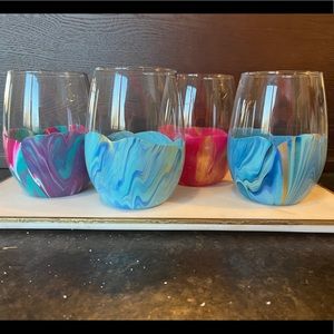 HAND PAINTED STEMLESS WINE GLASSES
